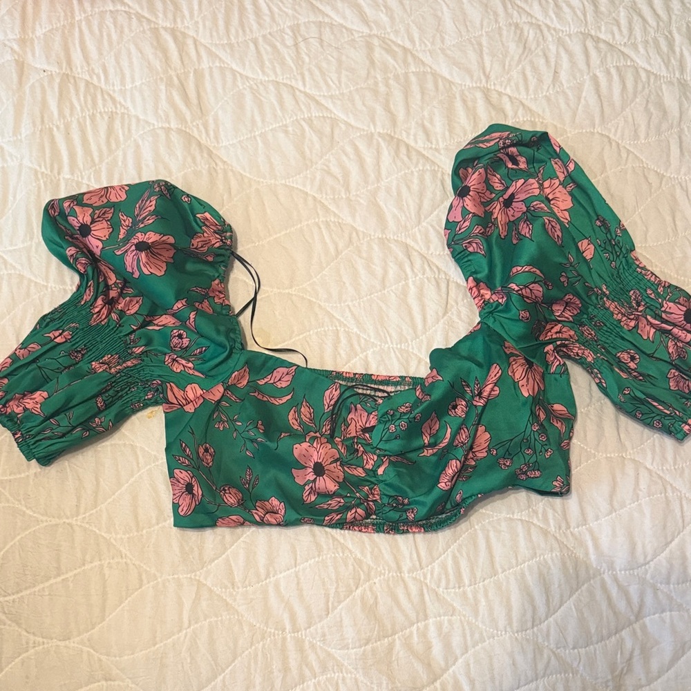 Zara Green and Pink Floral Crop Top
